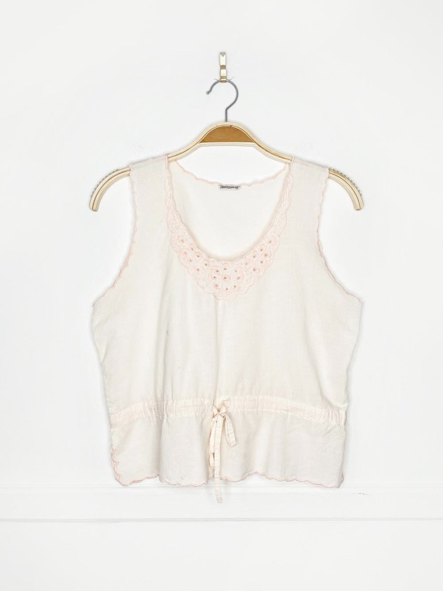 vintage 60s embroidered cotton drawstring waist top - good market thrift store