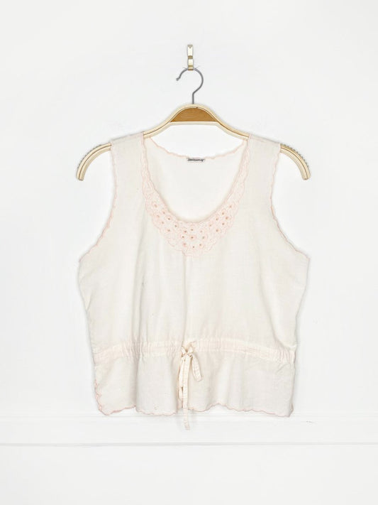 vintage 60s embroidered cotton drawstring waist top - good market thrift store