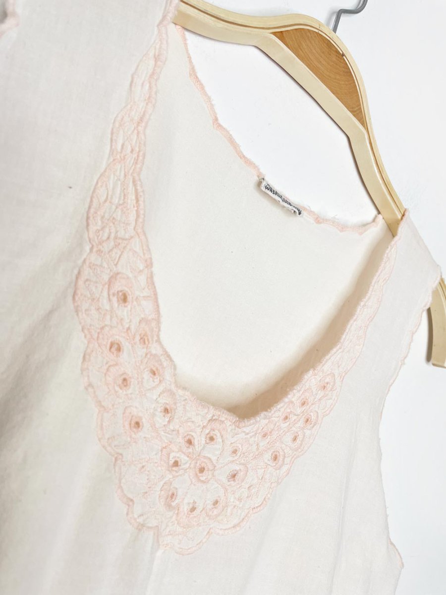 vintage 60s embroidered cotton drawstring waist top - good market thrift store