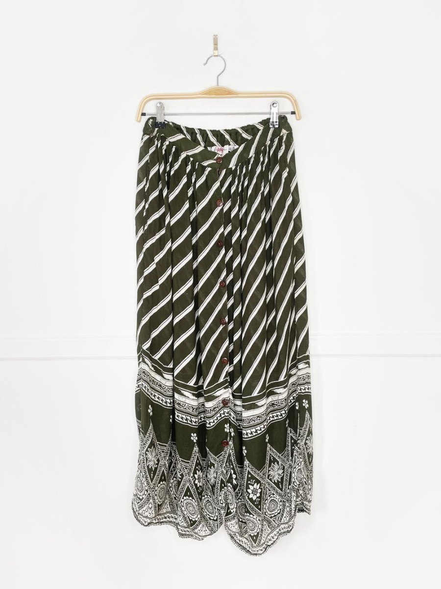 vintage 90s karan kollection lightweight full button midi skirt | made in India - good market thrift store