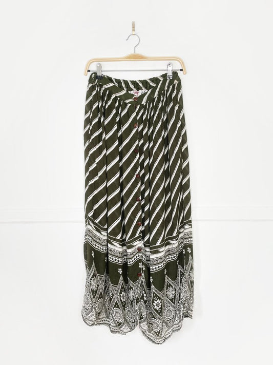 vintage 90s karan kollection lightweight full button midi skirt | made in India - good market thrift store