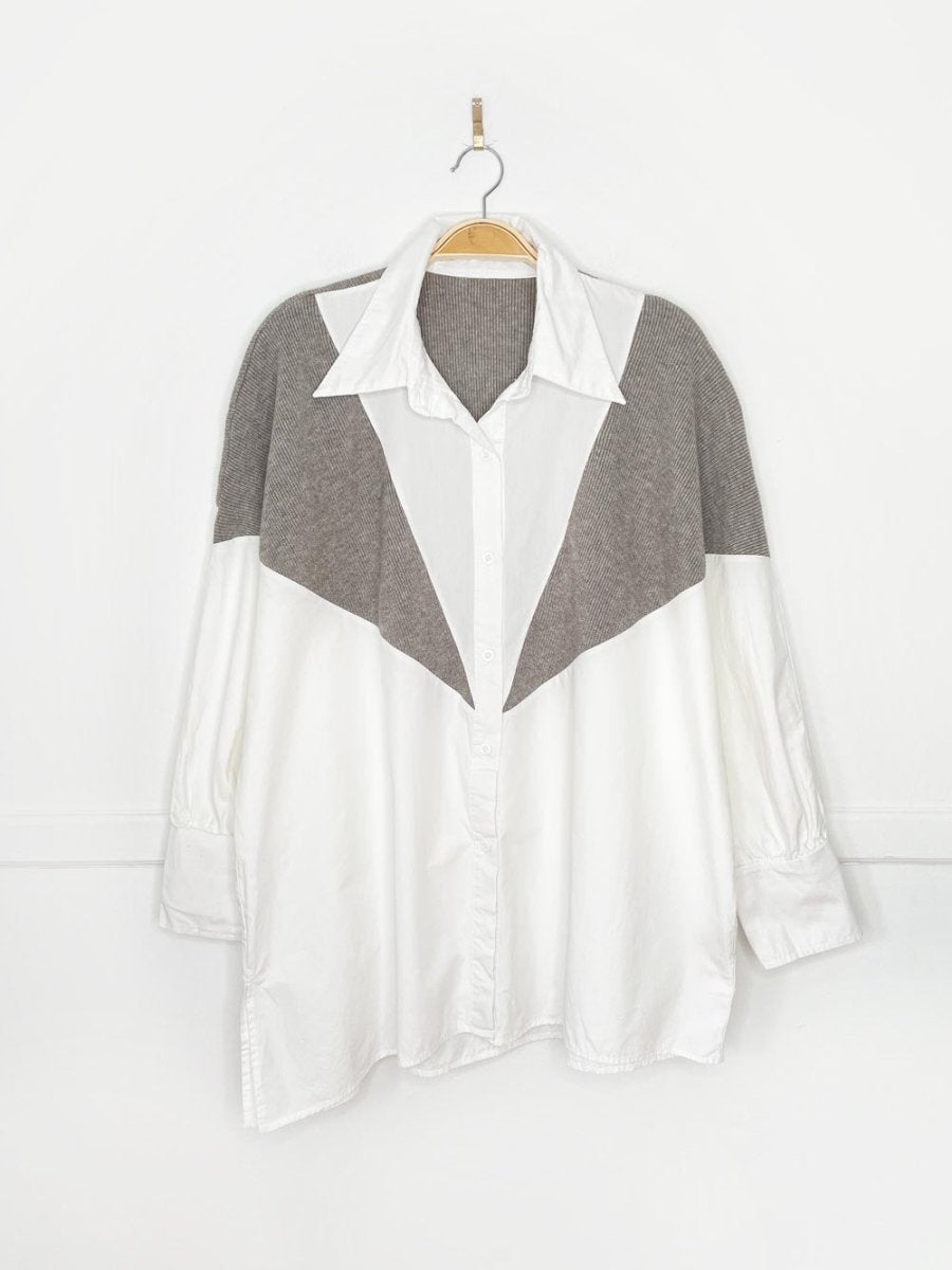knit poplin combo oversized raglan shirt - good market thrift store