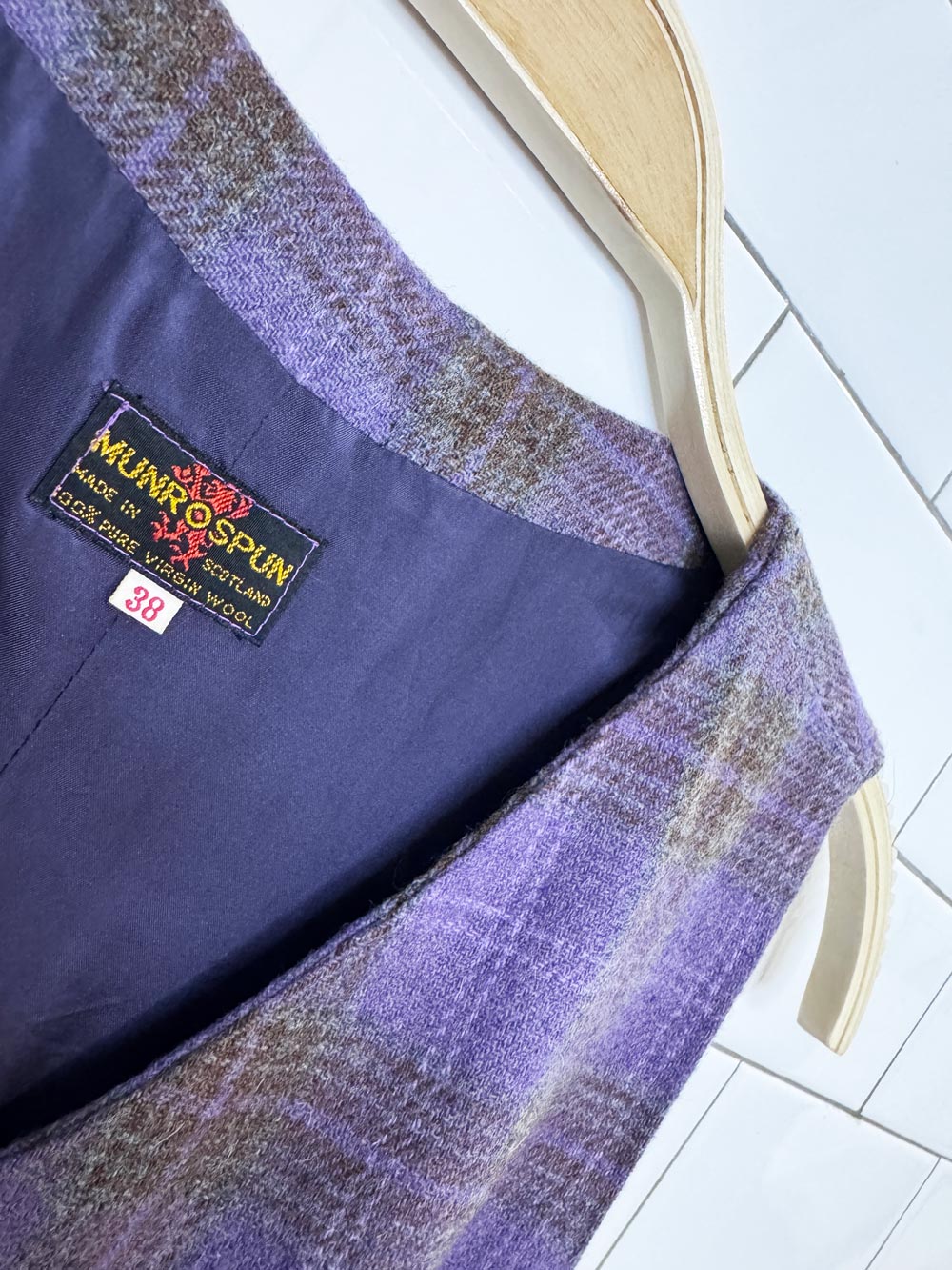 vintage 80s munro spun 100% wool tartan full button vest mini dress