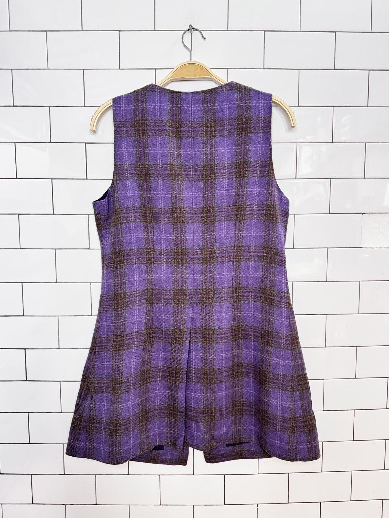 vintage 80s munro spun 100% wool tartan full button vest mini dress