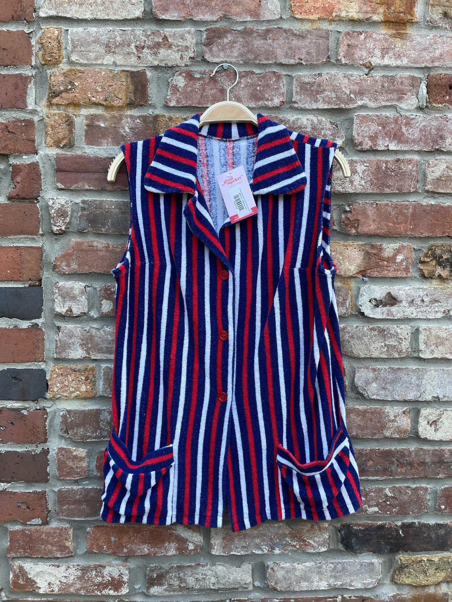 vintage striped terry beach cover up w bag