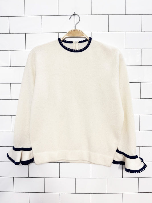 vintage 60s cashmere flare sleeve contrast trim sweater | talon zipper