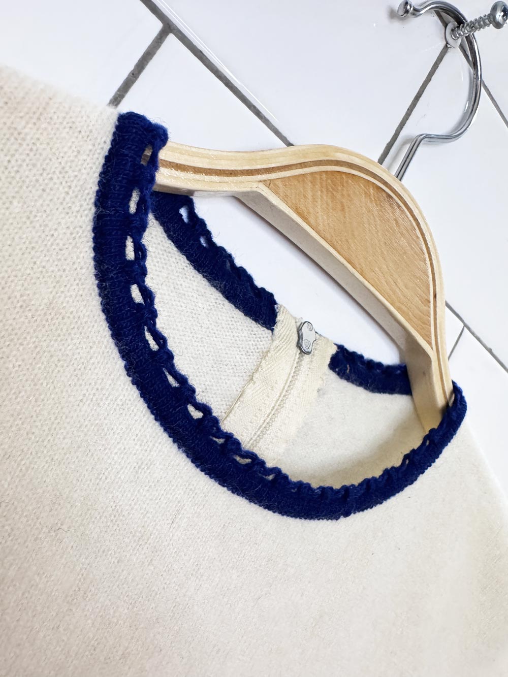 vintage 60s cashmere flare sleeve contrast trim sweater | talon zipper