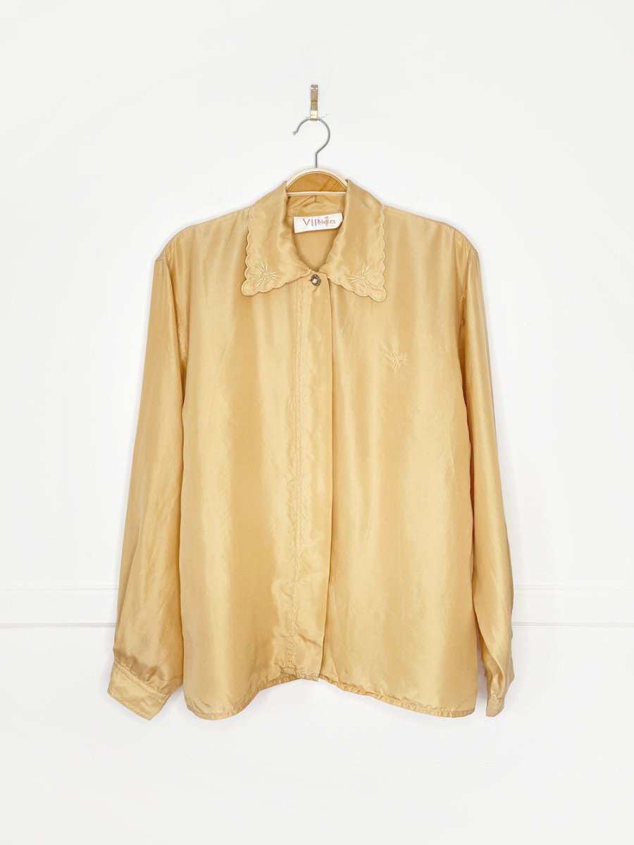 vintage 80s vipetites 100% silk embroidered collar blouse - good market thrift store