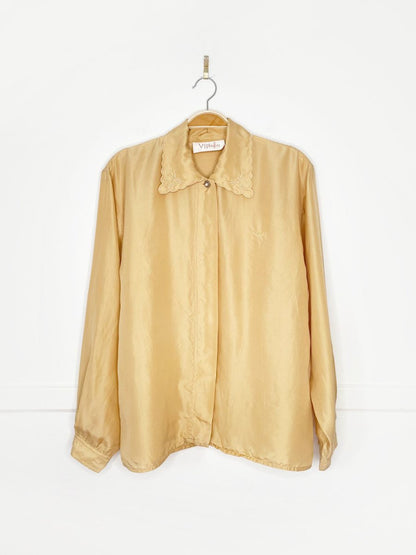 vintage 80s vipetites 100% silk embroidered collar blouse - good market thrift store