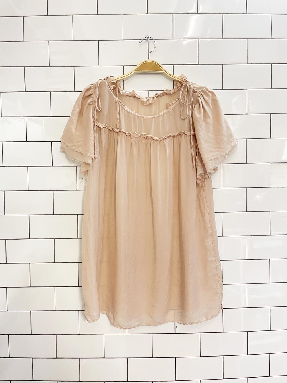 peach silk chiffon short sleeve blouse - good market thrift store