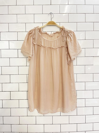 peach silk chiffon short sleeve blouse - good market thrift store