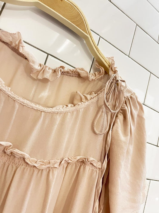 peach silk chiffon short sleeve blouse - good market thrift store