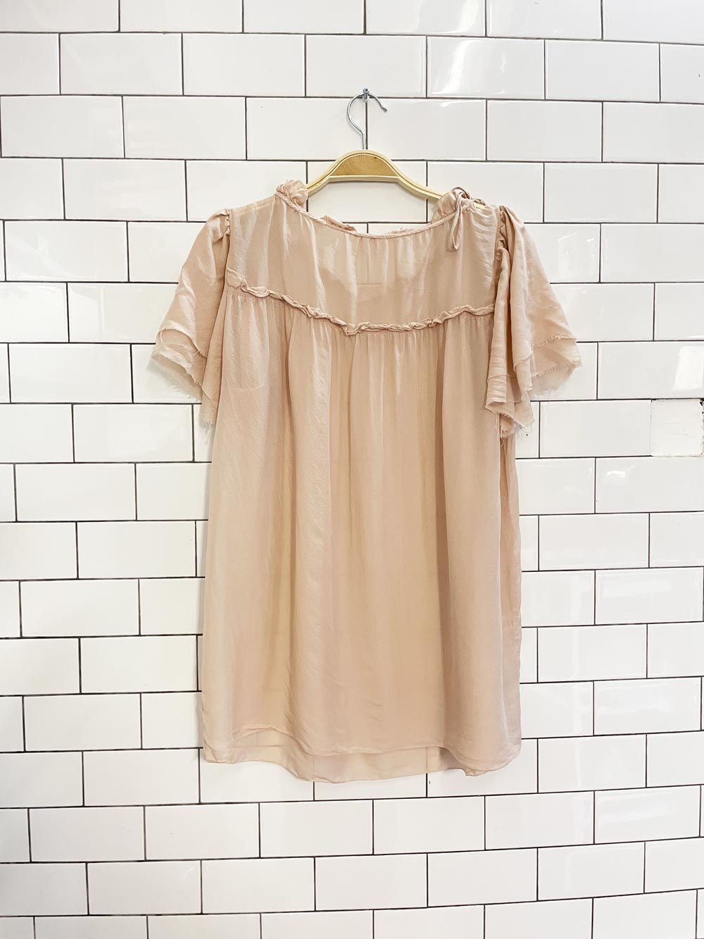 peach silk chiffon short sleeve blouse - good market thrift store