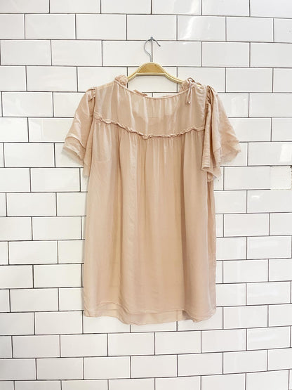 peach silk chiffon short sleeve blouse - good market thrift store