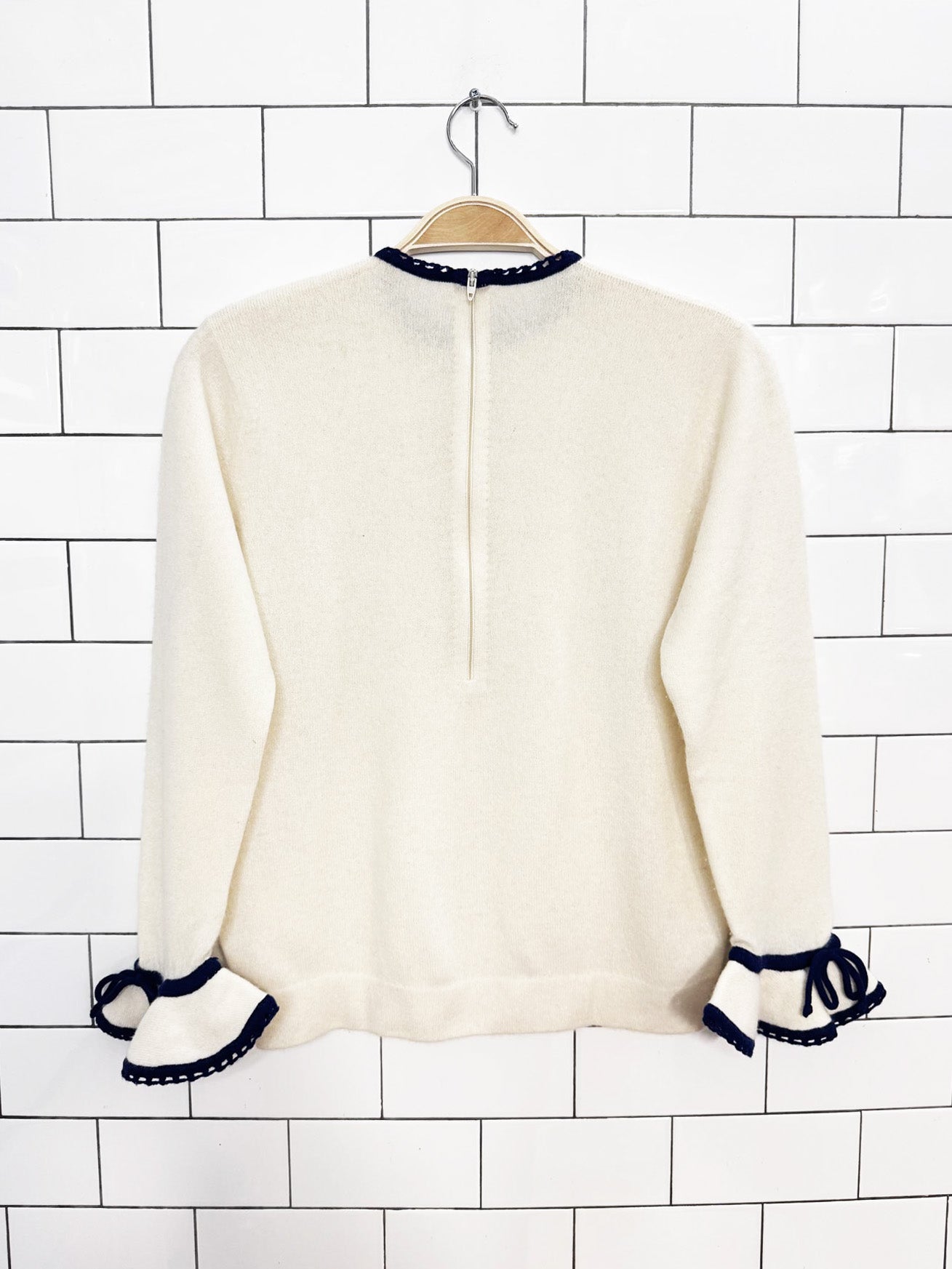 vintage 60s cashmere flare sleeve contrast trim sweater | talon zipper