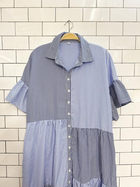 patchwork stripe midi shirt dress - good market thrift store
