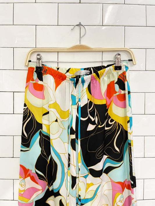 josie natori satin abstract floral wide leg sleep set - good market thrift store