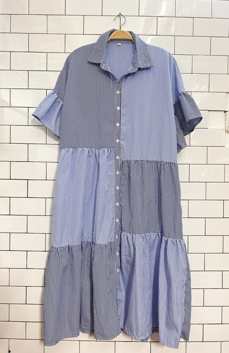patchwork stripe midi shirt dress - good market thrift store