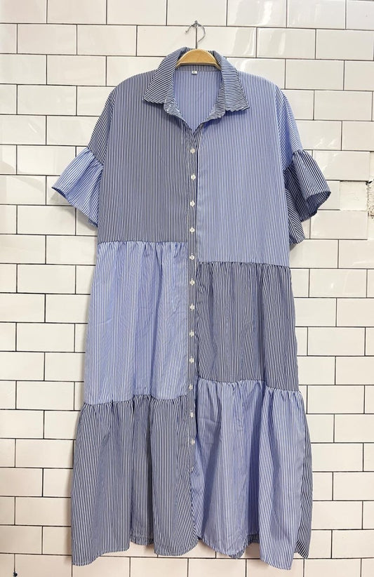 patchwork stripe midi shirt dress - good market thrift store