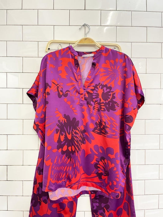 josie natori satin retro floral wide leg sleep set - good market thrift store