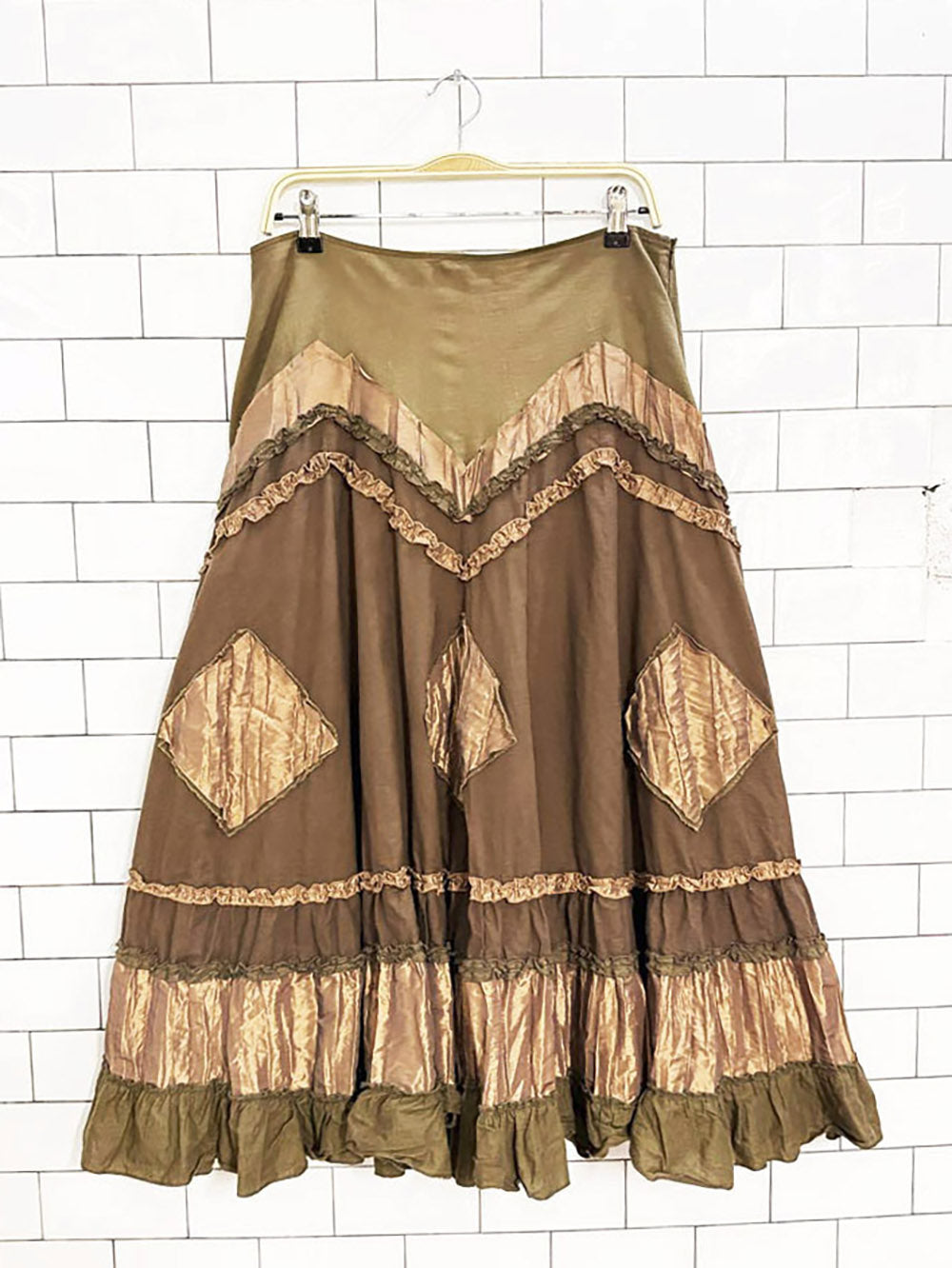 y2k coco & tashi boho ruffle layered midi skirt