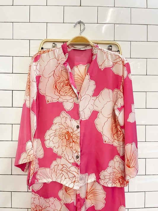 josie natori satin rose floral wide leg sleep set - good market thrift store