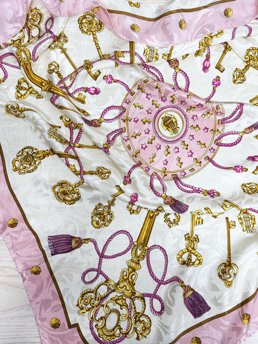 vintage azalea bellagio 100% silk keys + tassels jacquard xl square scarf | made in Italy