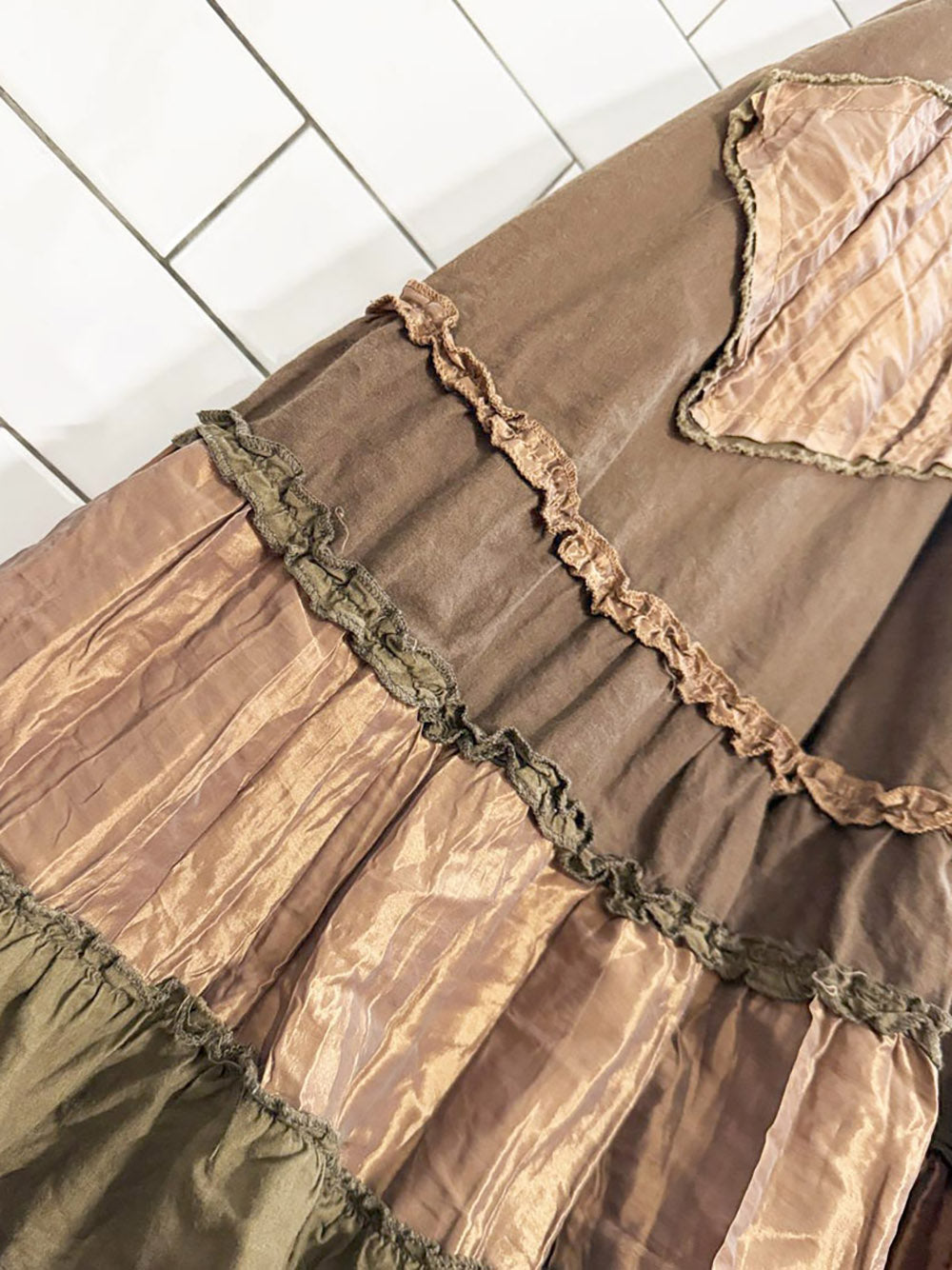 y2k coco & tashi boho ruffle layered midi skirt