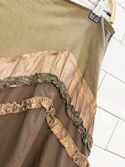 y2k coco & tashi boho ruffle layered midi skirt