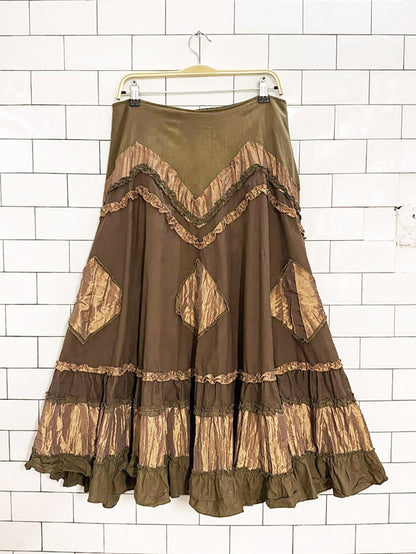 y2k coco & tashi boho ruffle layered midi skirt