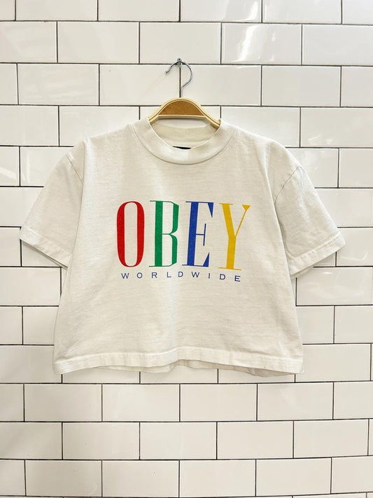 vintage 00s obey worldwide graphic crop tee - good market thrift store