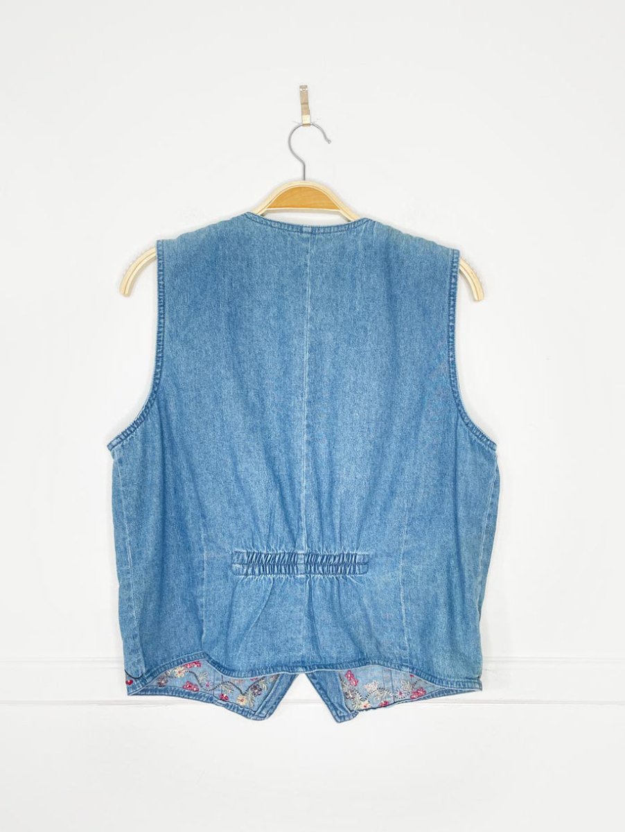 vintage 90s northern treasures floral embroidered denim vest - good market thrift store