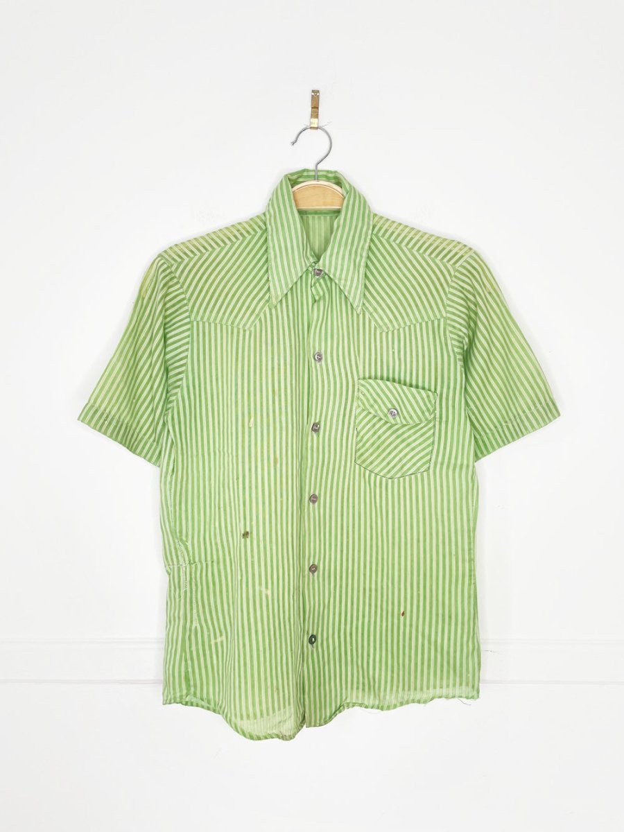 vintage 60s handmade semi - sheer stripe shirt - good market thrift store