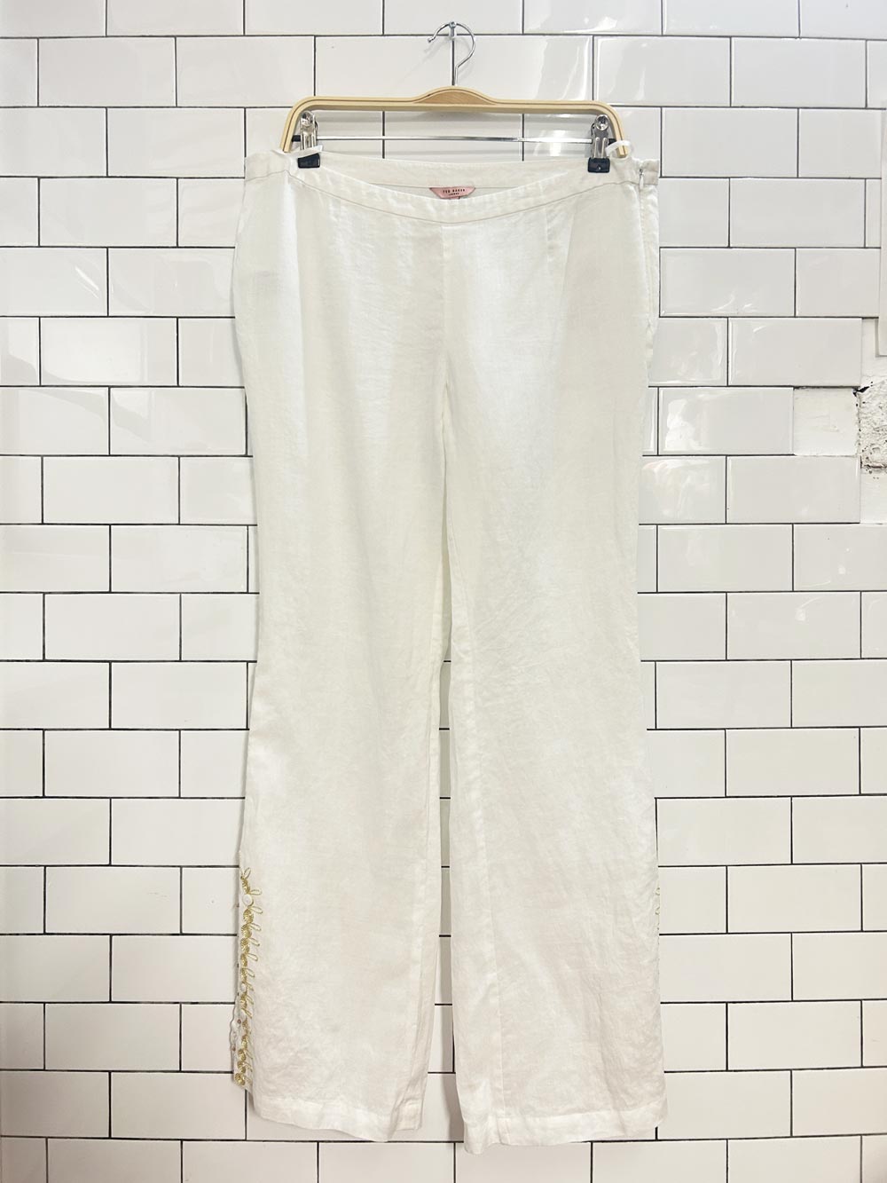 ted baker linen low rise flare slit hem pants - good market thrift store