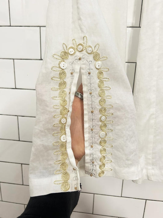 ted baker linen low rise flare slit hem pants - good market thrift store