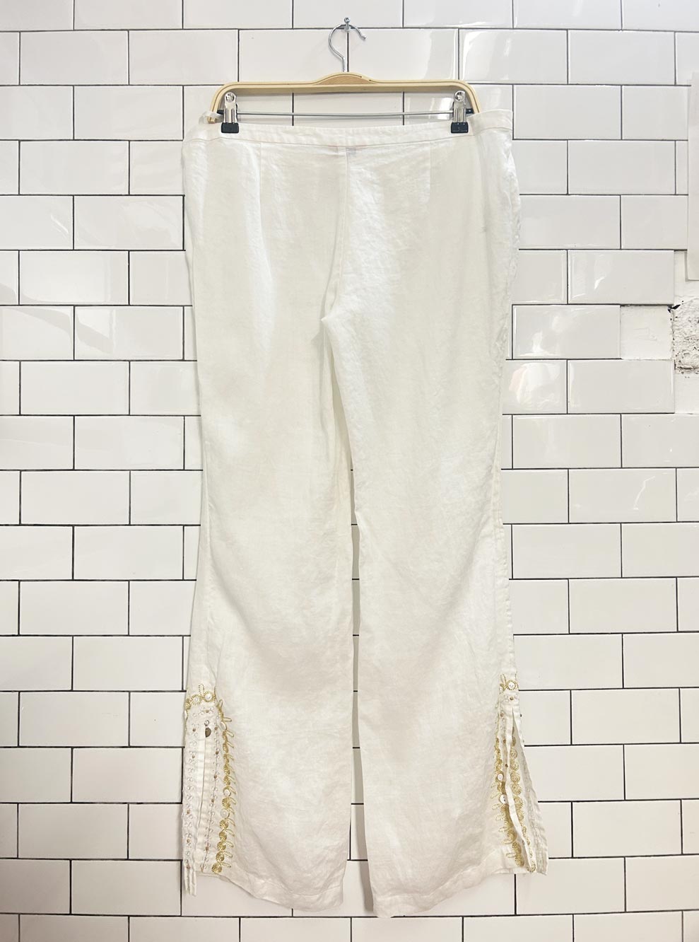ted baker linen low rise flare slit hem pants - good market thrift store