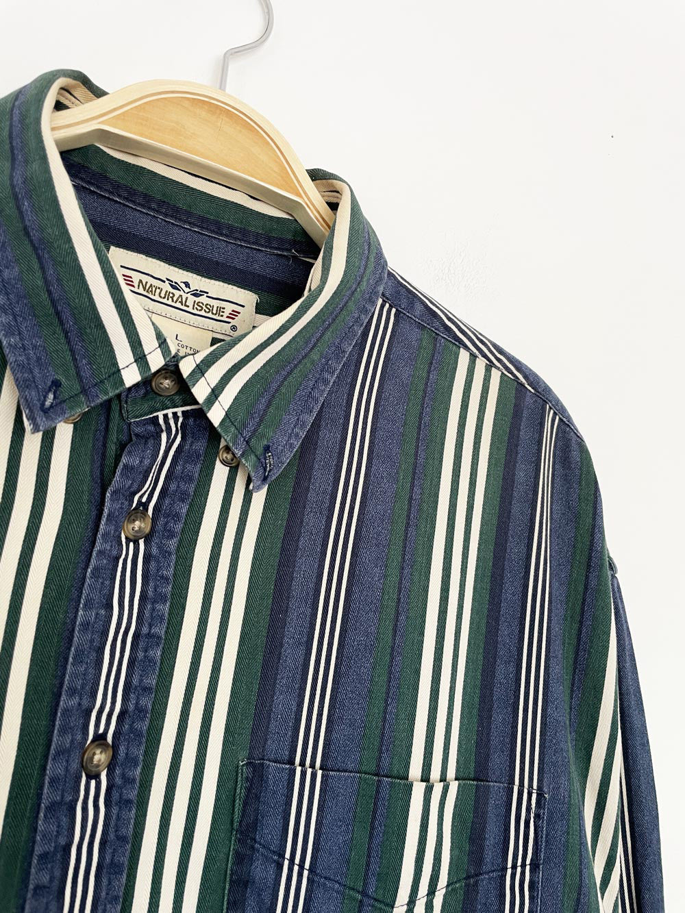 vintage 90s natural issue striped full button shirt | made in el salvador