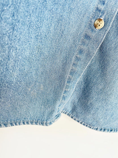 vintage 90s basic editions fall floral embroidered denim shirt - good market thrift store