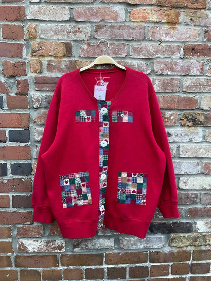 vintage 00s handmade cottage plaid patch cardi