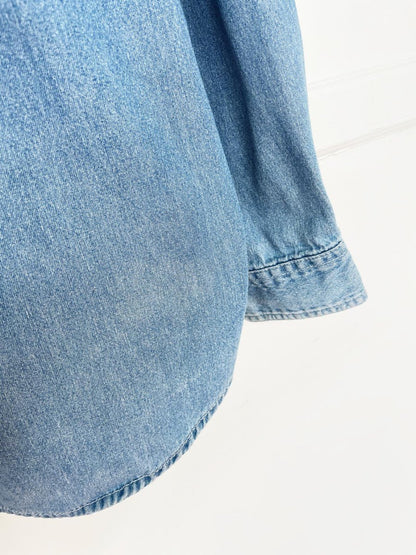 vintage 90s basic editions fall floral embroidered denim shirt - good market thrift store