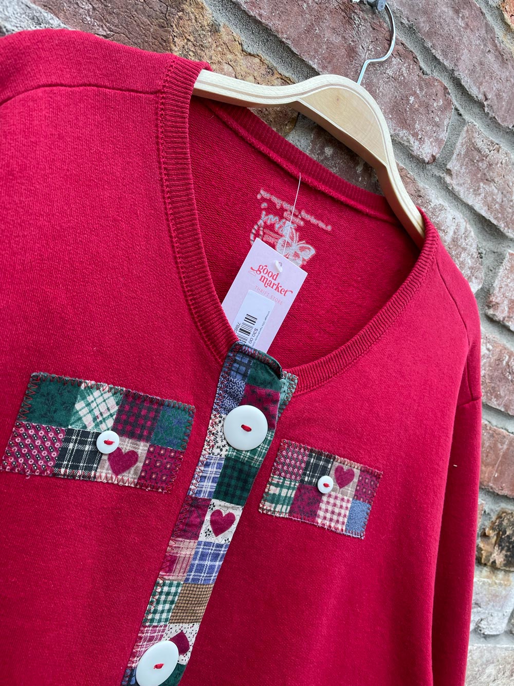 vintage 00s handmade cottage plaid patch cardi