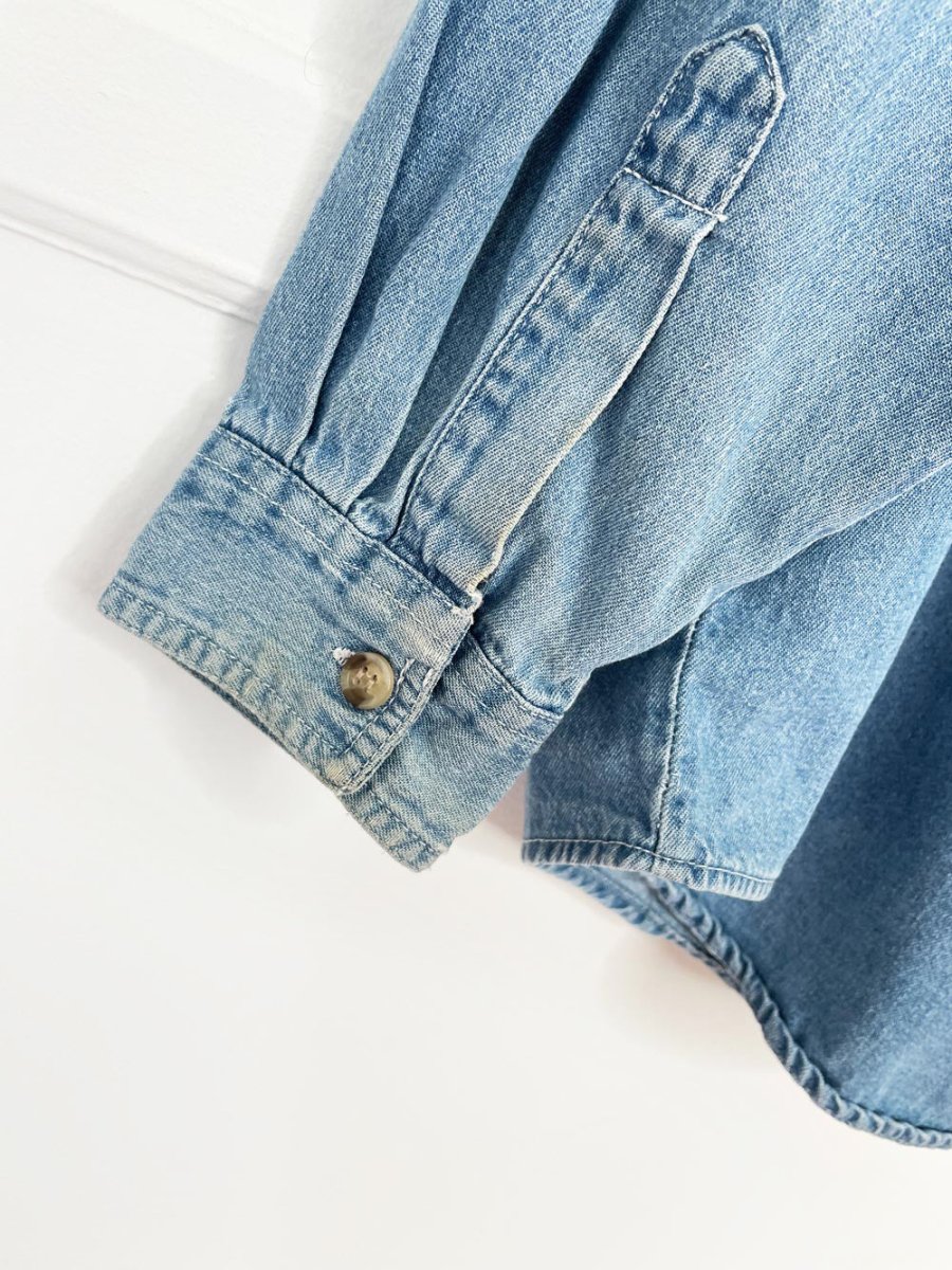 vintage 90s basic editions fall floral embroidered denim shirt - good market thrift store