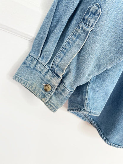 vintage 90s basic editions fall floral embroidered denim shirt - good market thrift store