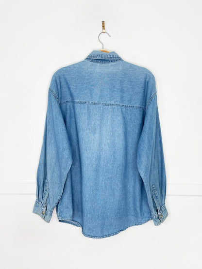 vintage 90s basic editions fall floral embroidered denim shirt - good market thrift store