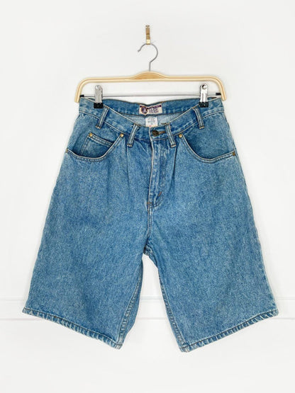vintage 90s fine line pleated long denim shorts - good market thrift store