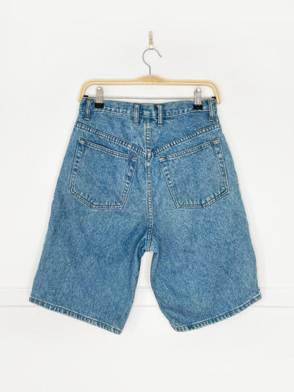 vintage 90s fine line pleated long denim shorts - good market thrift store