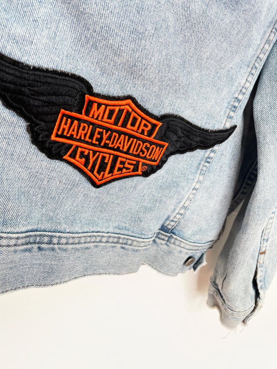 vintage 90s lees riveted x harley davidson oversized denim jacket | made in USA - good market thrift store