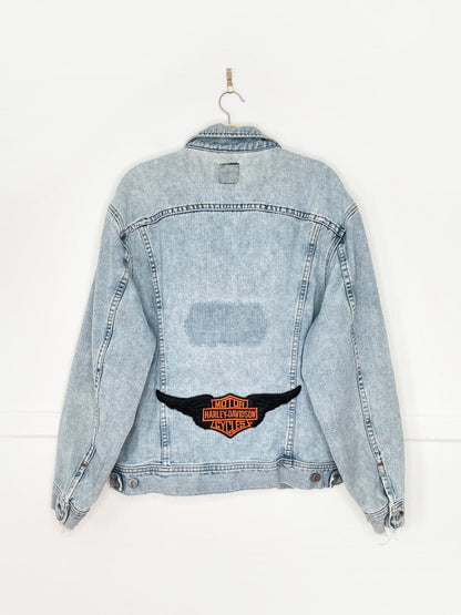 vintage 90s lees riveted x harley davidson oversized denim jacket | made in USA - good market thrift store