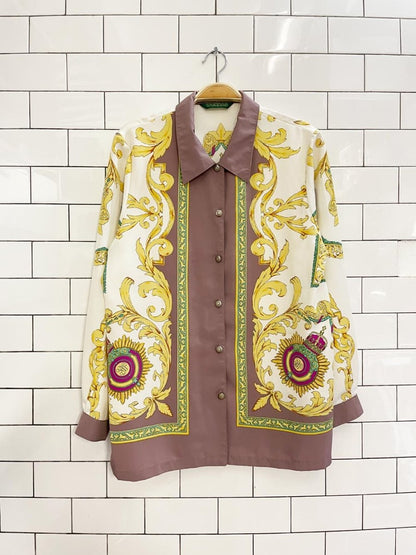 vintage wennas scarf print satin blouse - good market thrift store