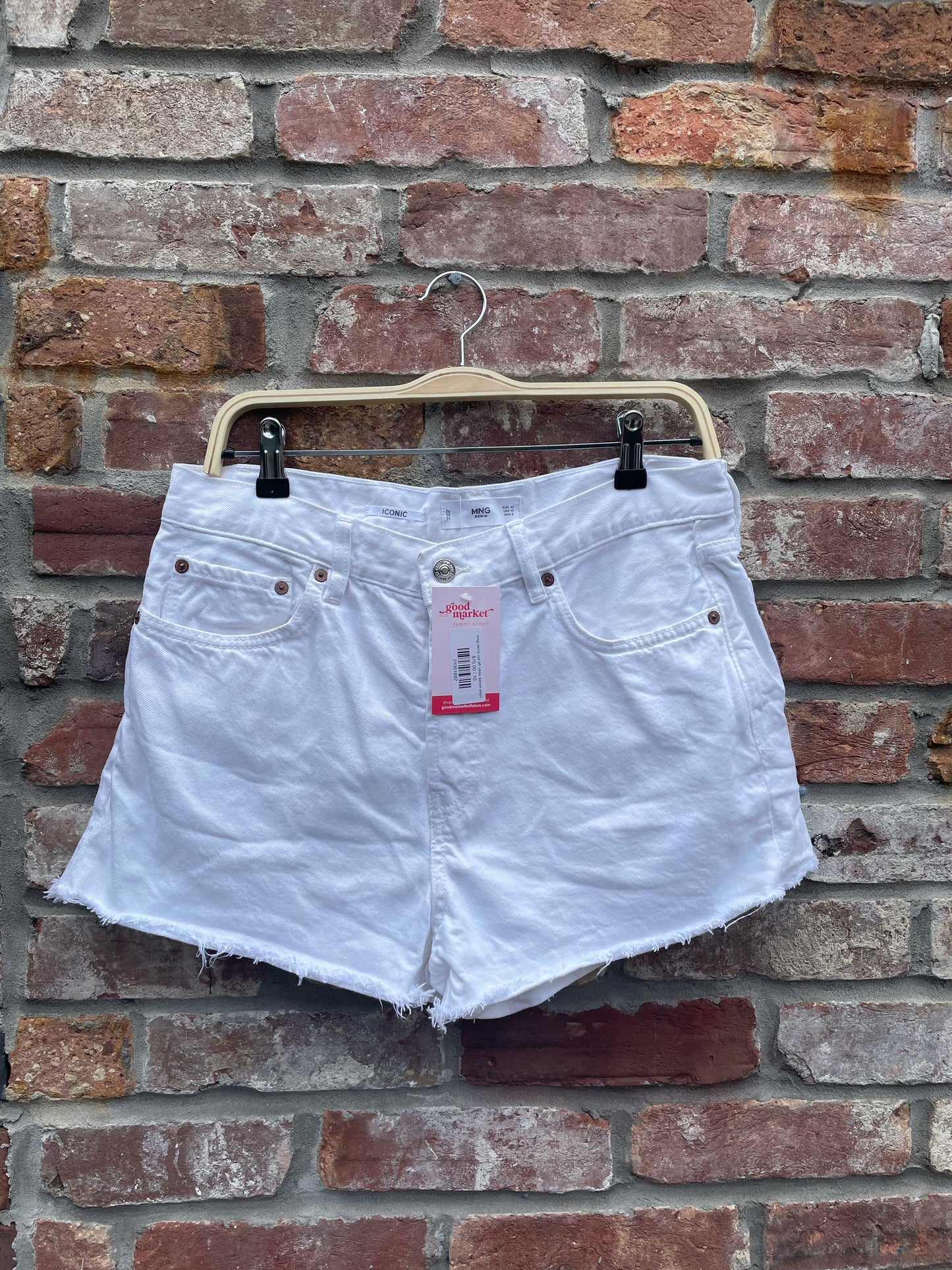 mng iconic cut off white denim shorts